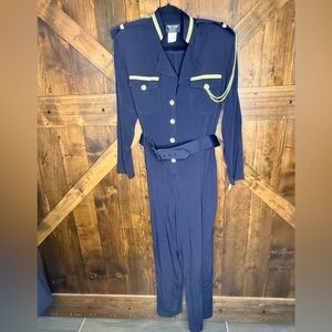 Vintage 80s PG Collections Blue Military Nautical Style Belted Jumpsuit Size 16